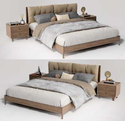 北欧双人床组合3D模型下载